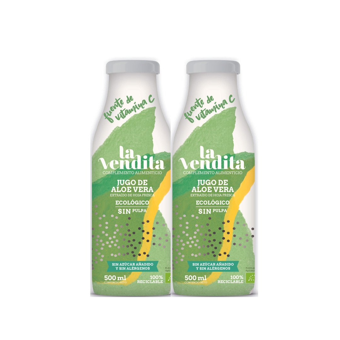 Pack de 2 Jugos de Aloe vera puro ecológico sin pulpa 500 ml 12 3 1