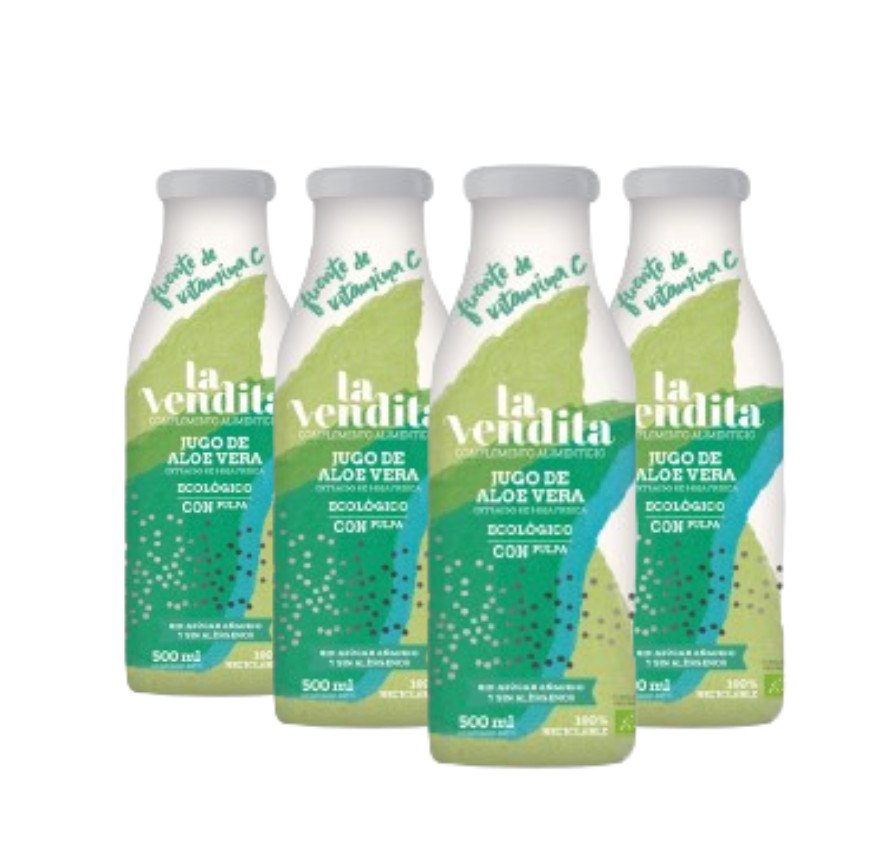 Pack de 4 Jugos de Aloe vera puro ecológico con pulpa 500 ml 26 3 e1702640392923