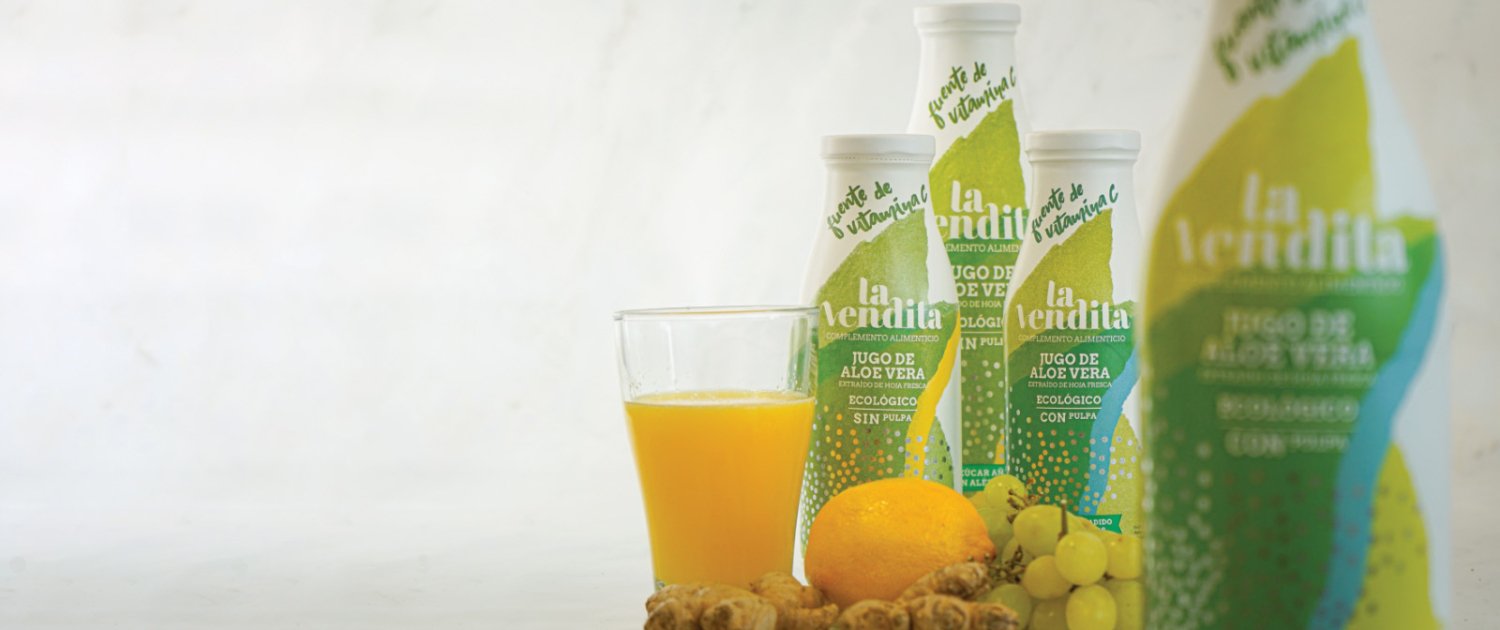 Colección de jugos de aloe vera puro fabricados por La Vendita
